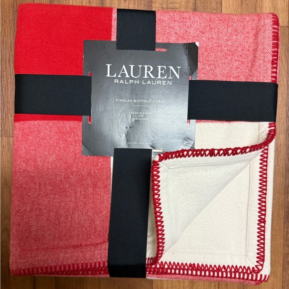 Ralph Lauren Finglas Red & White Buffalo Check Cotton Throw Blanket New - Picture 3 of 3
